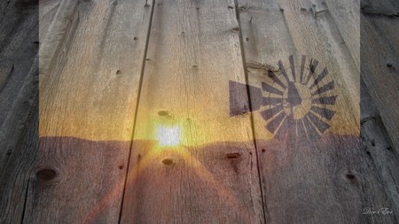 Windmill Barn Reflection - farm, rural, windmill, sunset, widescreen, country, barn