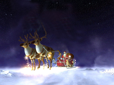 Christmas Sleigh - santa, snow, sleigh, winter, reindeers, christmas