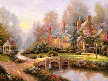 beyond the spring gate - cottage, art, trees, spring