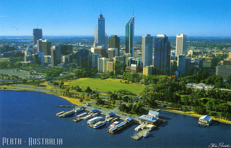 Perth City, Western Australia - boats, trees, city, harbour, buildings, australia