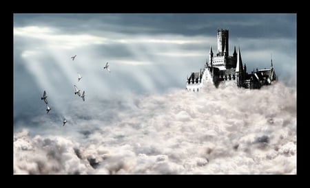 CASTLE ON CLOUDS - castle, fantasy, birds, clouds