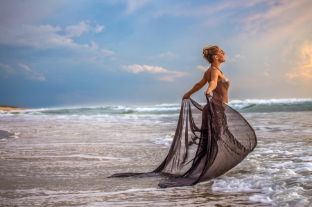 My Destiny - sea, woman, model, sky