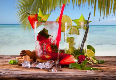 Summer Cocktails - nature, ocean, fruits, summer time, summer, sea, cocktails