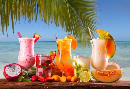 Summer Cocktails - nature, summer, sea, summer time, cocktails, ocean, fruits