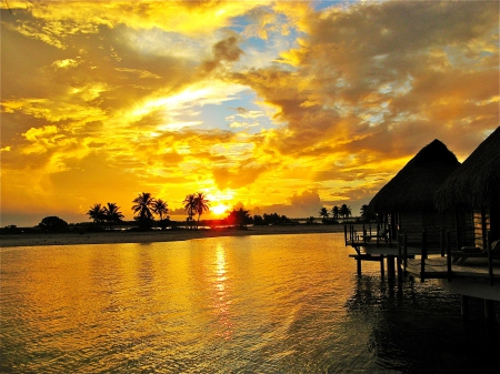 Tikehau, French Polynesia - clouds, cabin, pacific, sea, sun, sky