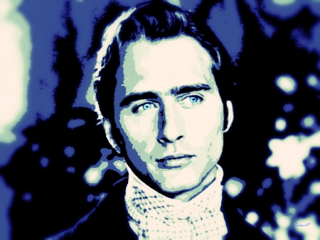 Marcus Gilbert as Lord Justin Vulcan (Oil painting) - actor, by cehenot, blue, A Hazard of Hearts, oil, man, Marcus Gilbert, black, white, Lord Justin Vulcan, painting, movie, art