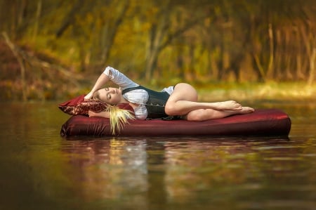 Dream - river, trees, woman, beautiful