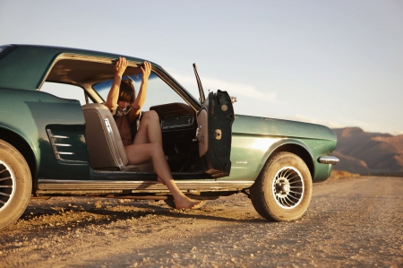 babe and car - babe, sexy, heels, car