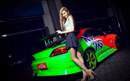 babe and car - babe, car, sexy, heels