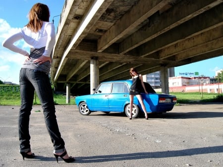 babe and car - heels, sexy, car, babe