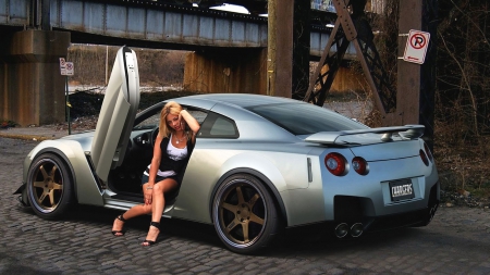 babe and car - heels, sexy, car, babe