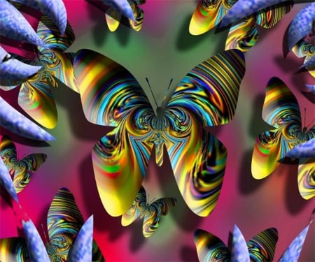 Magic Butterflies - butterflies, fractal, abstract, colorful