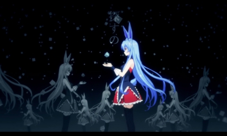 Black Rabbit - pretty, anime, magic, female, kurousagi, ears, object, scene, dress, many, lots, long hair, dark, blue hair, usamimi, box, usa mimi, nice, multiple, falling, anime girl, beautiful, black rabbit, girl, beauty, lovely, sweet, mondaiji, darkness, fall