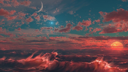 Digital Art - moon, Digital, red, cloud, art