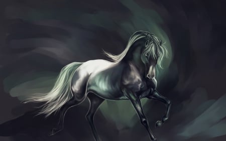 Horse - art, horse, dark, animal, green, digital, black, fantasy