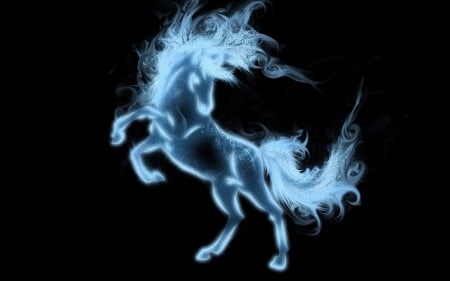 Magical horse - magical, water, smoke, black, fantasy, horse, luminos, blue, animal