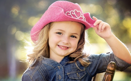 Adorable cowgirl - girl, hat, cowgirl, child, pink, smile, cute, blonde, happy