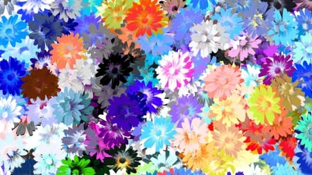 Flowers - flower, purple, pink, yellow, blue, art, white, rainbow, orange, texture, painting