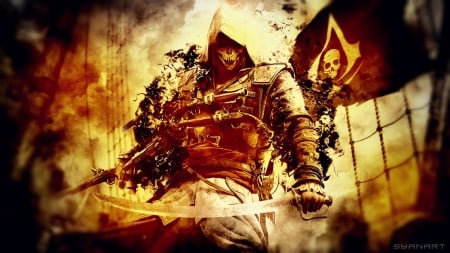 assassins creed - flag, sword, game, ab