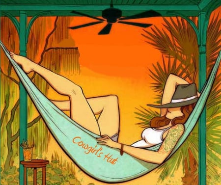 Cowgirls Hut - women, fun, girls, westerns, female, hammock, hats, cowgirls, drawing, art, fans