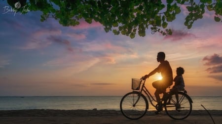 Baby, let's go home.... - in bike, beautiful, image, splendor, sunset, sea