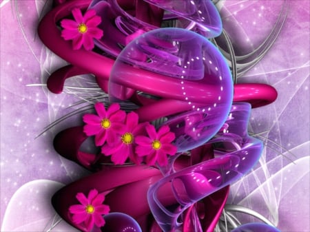 Hot Pink Hues Of Loveliness - flowers, abstract, colorful, purple, bright, pink, fractal