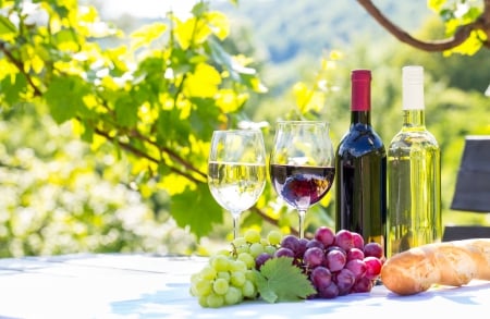 Wine - bokeh, glasses, grapes, sunny, wine