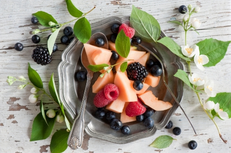 Good Morning - morning, good morning, breakfast, fruits, flowers