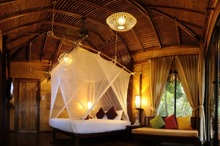 Beautiful Room - bed, lanterns, room, pillows, romance, interior, lamp, resort