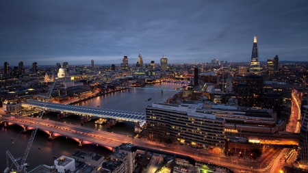 evening view of thames river in london - view, evening, river, city, bridge