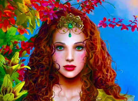 Fantasy  face - beautiful, girl, beauty, flowers, fantasy, digital, woman, face, art, wallpaper