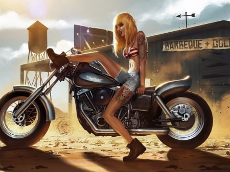 Bad Girl - bike, chopper, art, harley