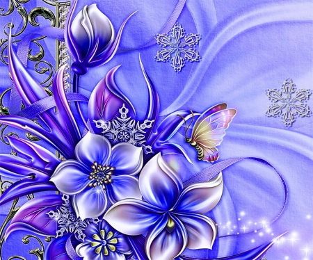 Lovely In Lilac - flowers, colorful, purple, bright, butterfly, floral art