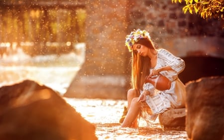 Beauty - river, water, girl, beauty, light, amphora