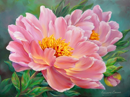 Pink flowers - pretty, summer, beautiful, buds, lovely, petals, pink, leaves, flowers, painting, garden, art