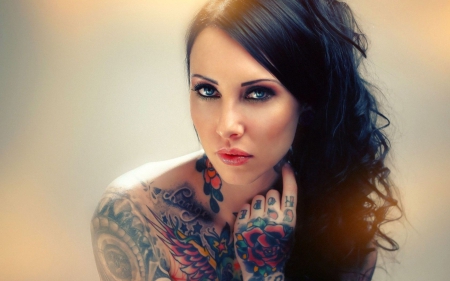 Inked beauty - tattoo, beauty, sexy eyes, ink