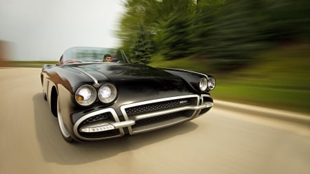 1962 chevy corvette roadster - motion, car, vintage, roadster, black