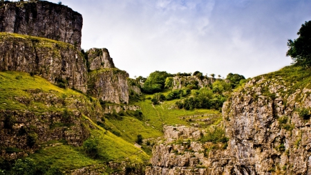 rocky mountain ravine - mountains, trees, rocks, ravine