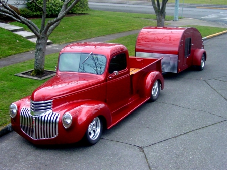 Old Ford Truck, With A Tear Drop Trailer - trailer, truck, pickup, custom