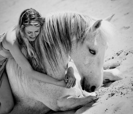 Stand up baby - stand up, girl, sand, horse