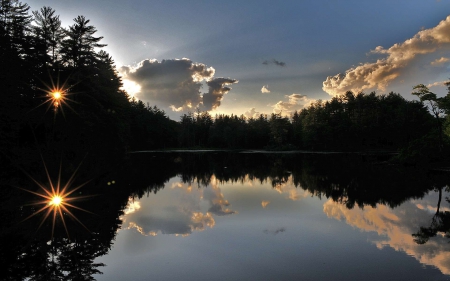 lake sunset - lake, forest, cool, fun, sunset, nature