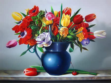 Dutch tulips - dutch, tulips, colorful, bouquet, lovely, still life, vase, pretty, holland, beautiful, flowers, harmony