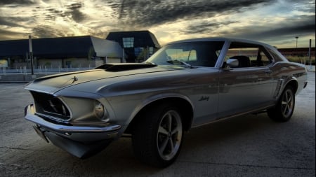 a vintage ford mustang muscle car - muscle, street, dusk, car