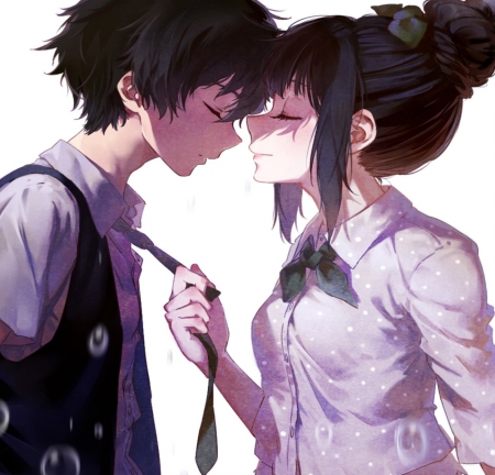 Kiss Me - pretty, tie, anime, female, man, boy, male, art, skirt, beautiful, girl, beauty, lovely, love, sweet, black, white, lady, woman, cute, couple