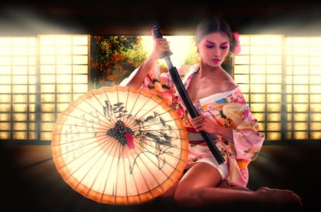 Geisha - woman, geisha, fan, japanese