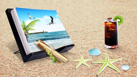 A day at the beach - starfish, picture, beach, soda