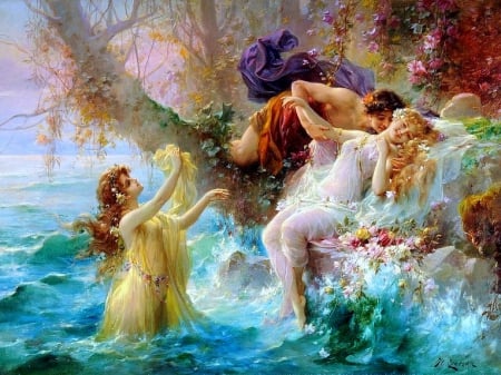 ✫Faun and Nymph✫ - lovely flowers, attractions in dreams, rivers, creative pre-made, magical, splendid, dwell, reside, most downloaded, ancient myths, trees, beautiful, paintings, faun, weird things people wear, legends, nymph, all season, love four seasons, mountains, lovers