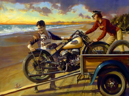 Beach Ride - abstract, bike, beach, harley