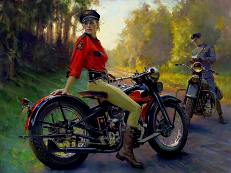 Getting A Ticket - harley, art work, bike, ticket