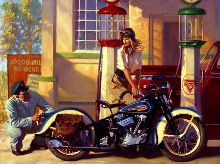 Fuel Stop - harley, abstract, fantasy, gas station